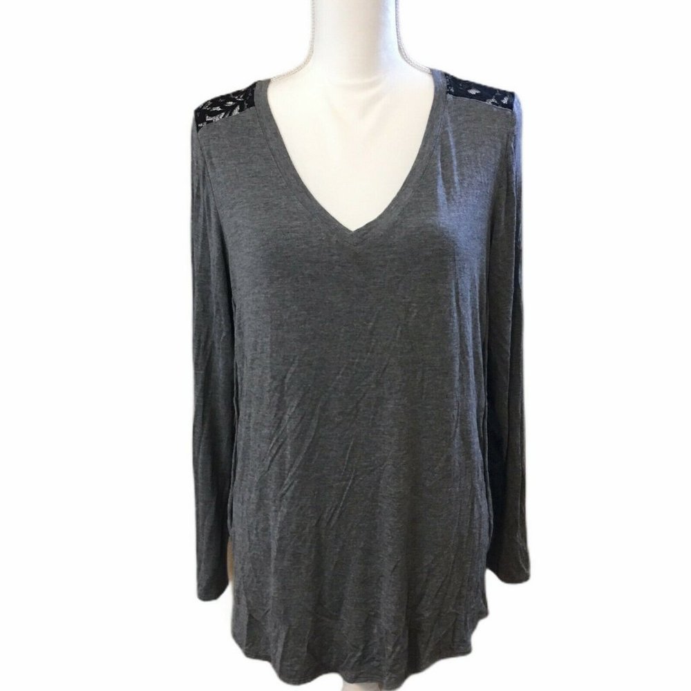 Apt 9 Back V-Neck Lace Back Gray Tunic Top, L